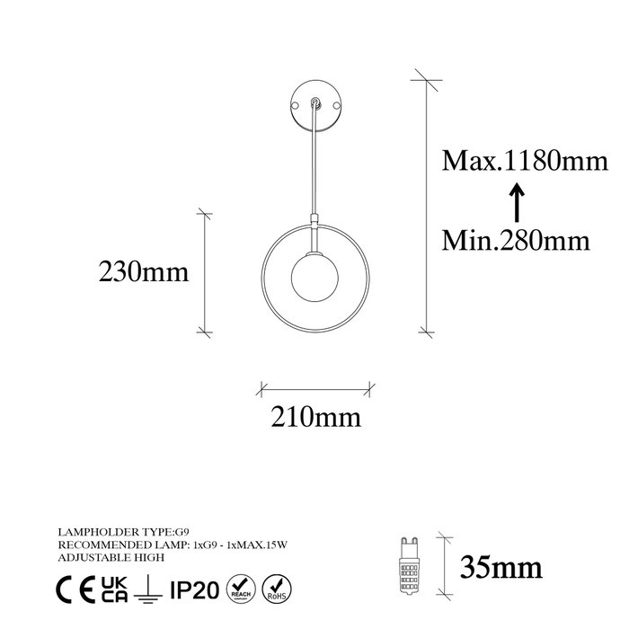 Opviq Geometri - 11125 Lámpara de pared blanco y negro